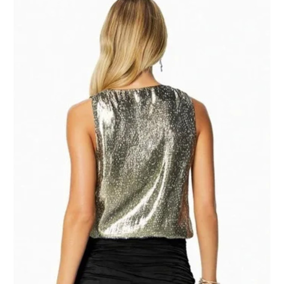RAMY BROOK PRINTED NORAH METALLIC TOP  Party Blouse Sparkle‎ Shimmer Elegant XS - Picture 3 of 5